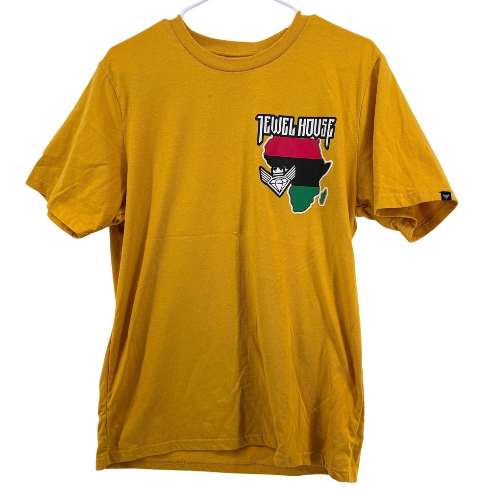 Jewel House Graphic Tee Large Yellow Cotton Africa Stronger As One Streetwear